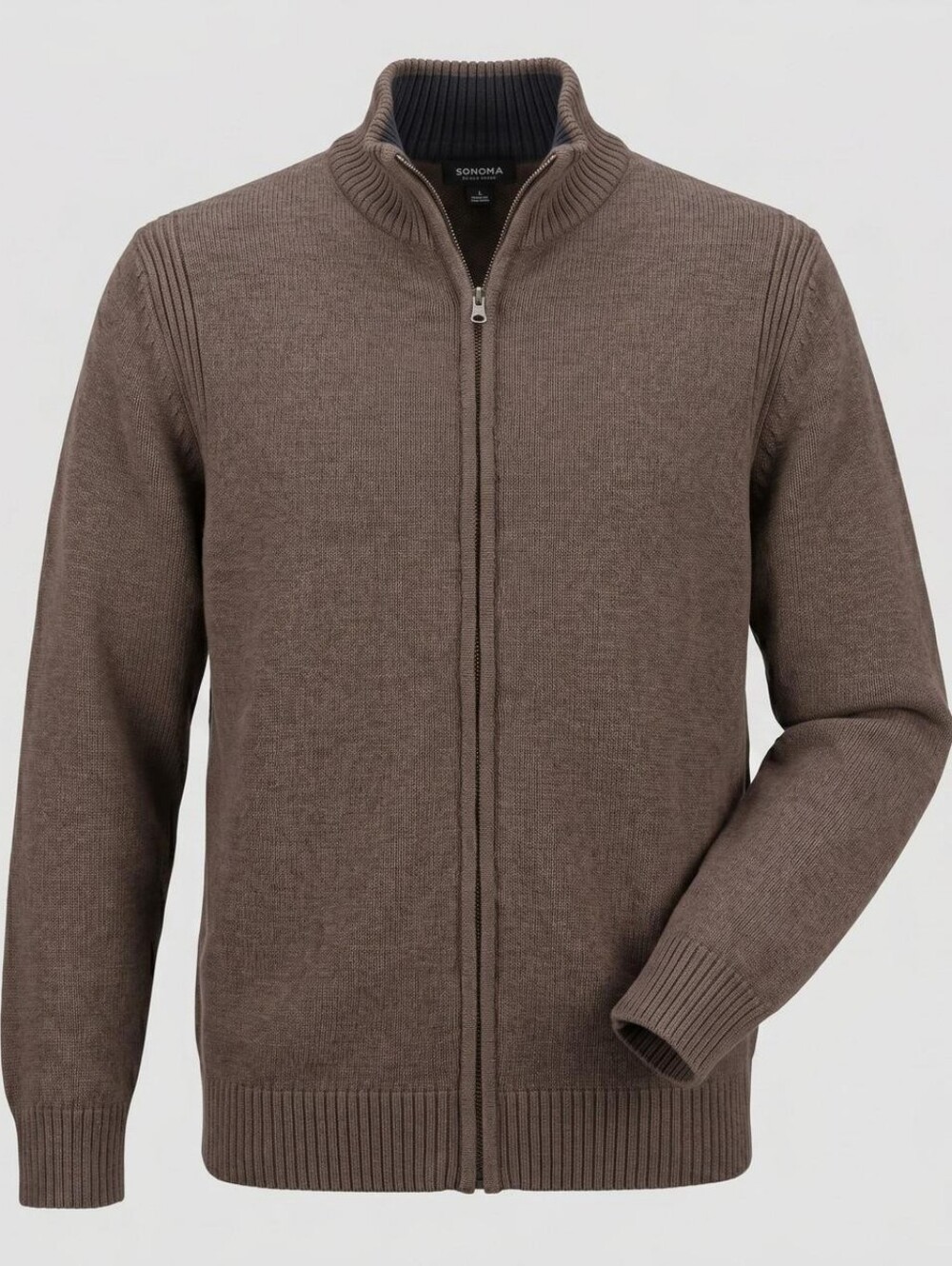 Sonoma Men's Full-Zip Sweater Jacket - Brown Size Large